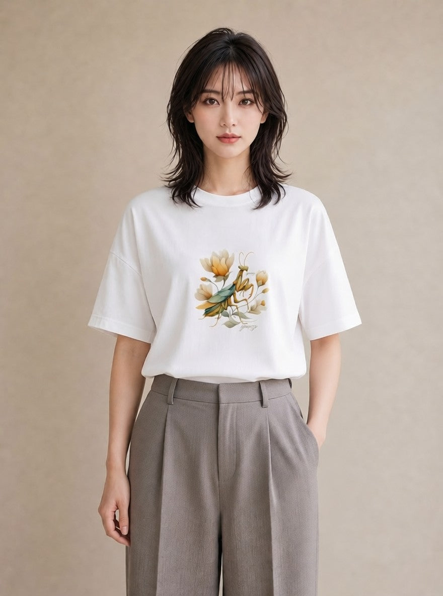 Tシャツ レディース ホタル 昆虫 虫 イラスト フェミニン 春コーデ 姉妹 白T