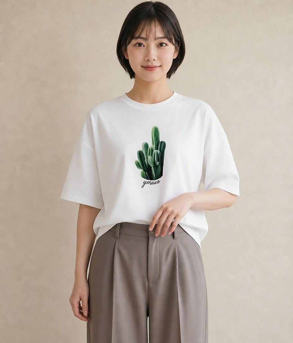 プリントTシャツ レディース サボテン 植物 ボタニカル イラスト 北欧風 姉妹 送別ギフト 白T