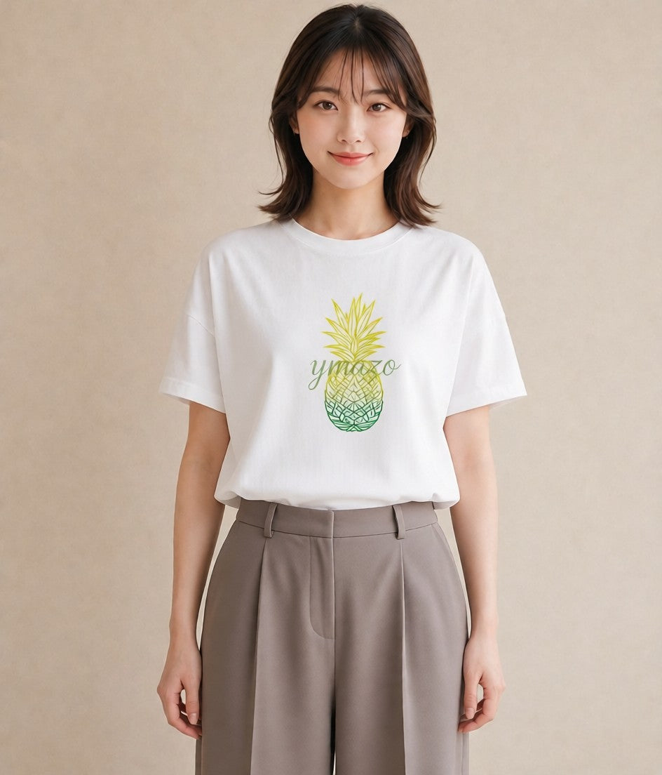 Tシャツ レディース パイナップル 食べ物 フード イラスト シック 送別ギフト 通勤 白T