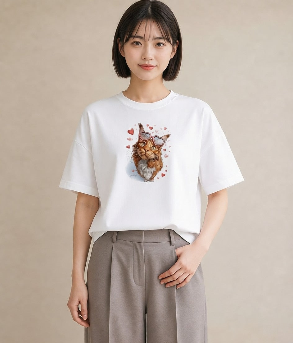 半袖Tシャツ レディース ソマリ 猫 ねこ イラスト ミニマル 綿100 デート 白T