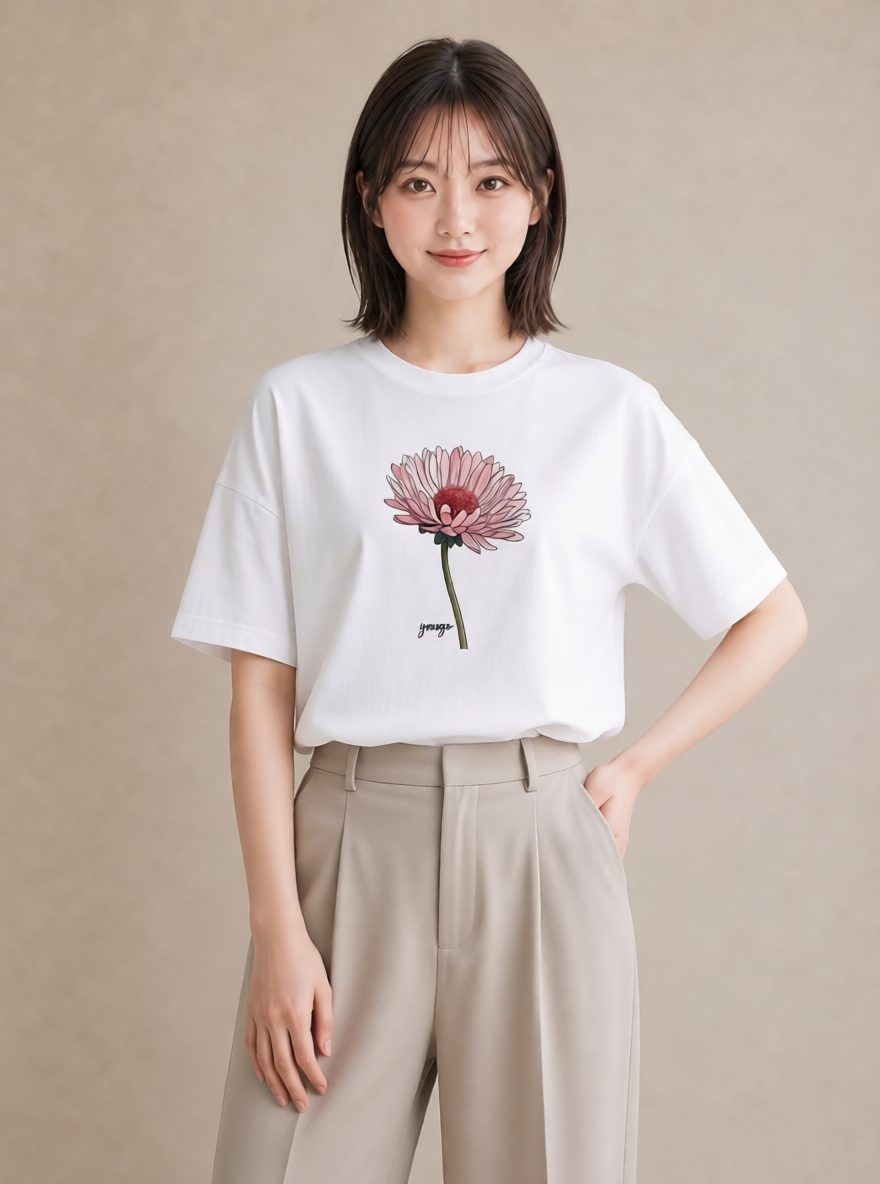デザインTシャツ レディース たんぽぽ 花 花柄 イラスト 抜け感 ママ カフェ服 白T