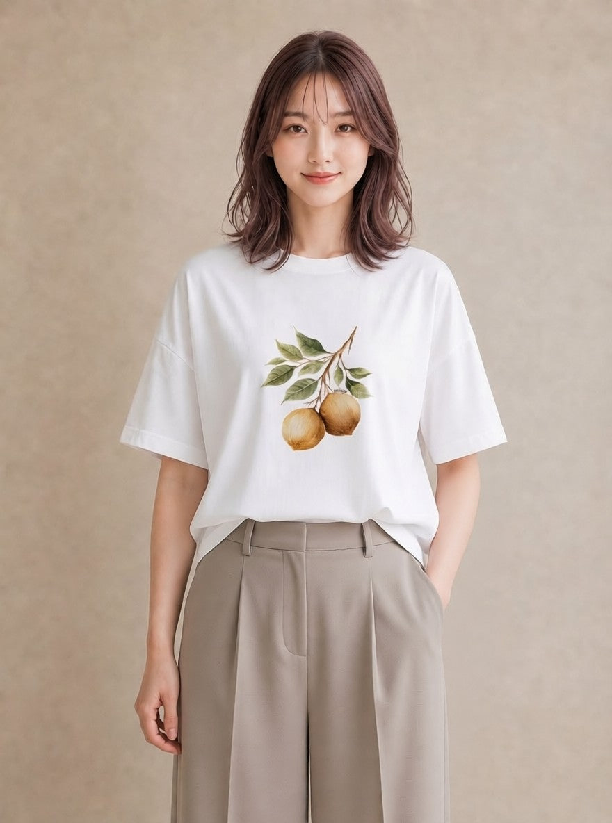 デザインTシャツ レディース 実り 植物 ボタニカル イラスト 普段使い 普段着 週末コーデ 白T