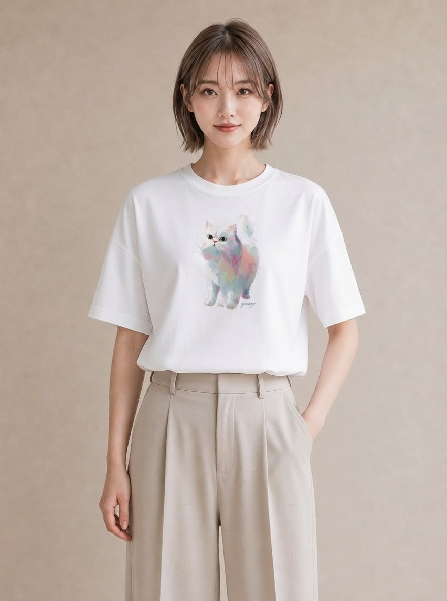 半袖Tシャツ レディース 子猫 猫 ねこ イラスト 在宅 公園 白T