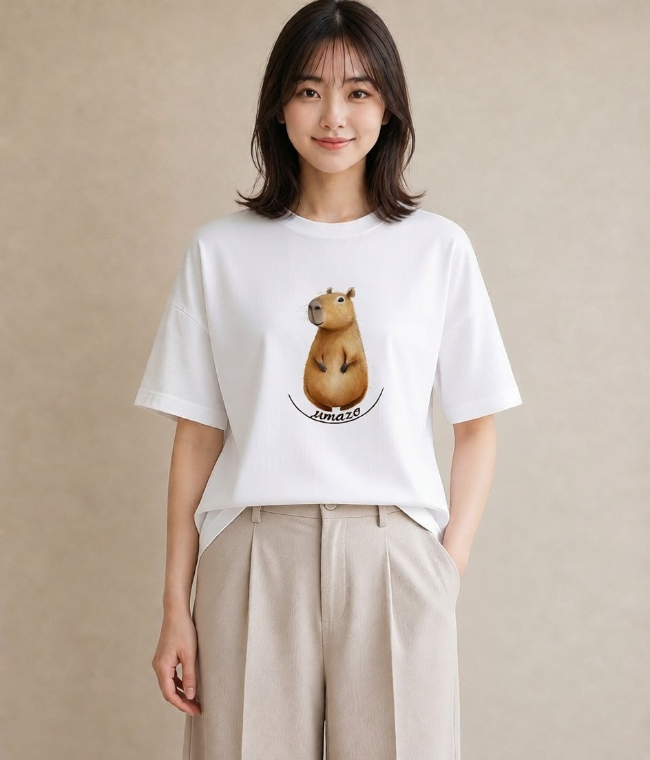 プリントTシャツ レディース キンクマハムスター ペット 動物 イラスト 個性的 カフェ服 クリスマス 白T