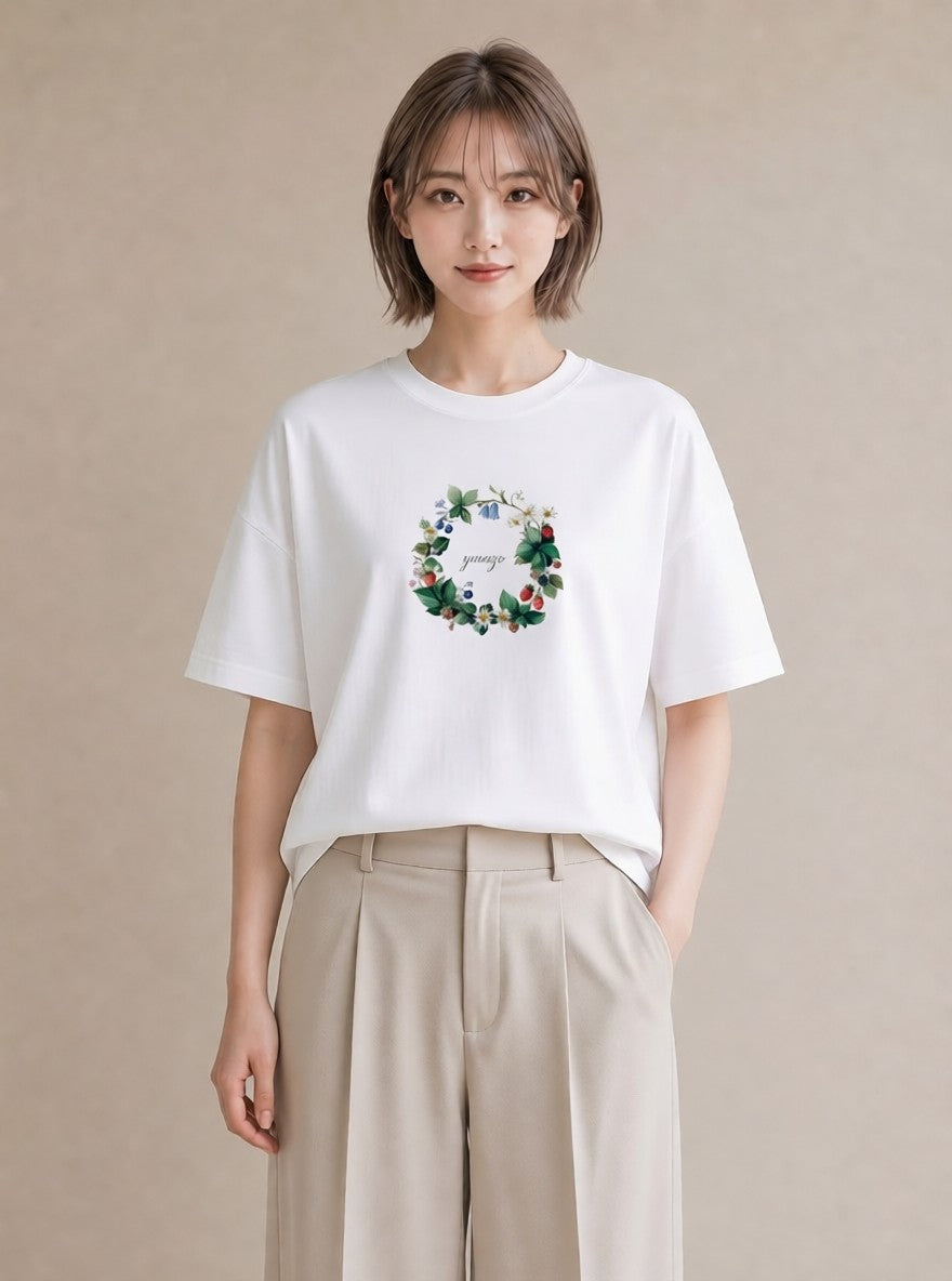 デザインTシャツ レディース 木の実 植物 ボタニカル イラスト 普段使い お出かけ 普段着 白T
