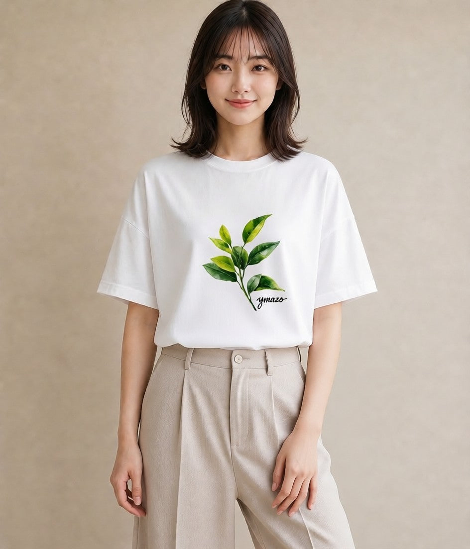 半袖Tシャツ レディース 葉っぱ 植物 ボタニカル イラスト 水彩風 秋コーデ おしゃれギフト 白T