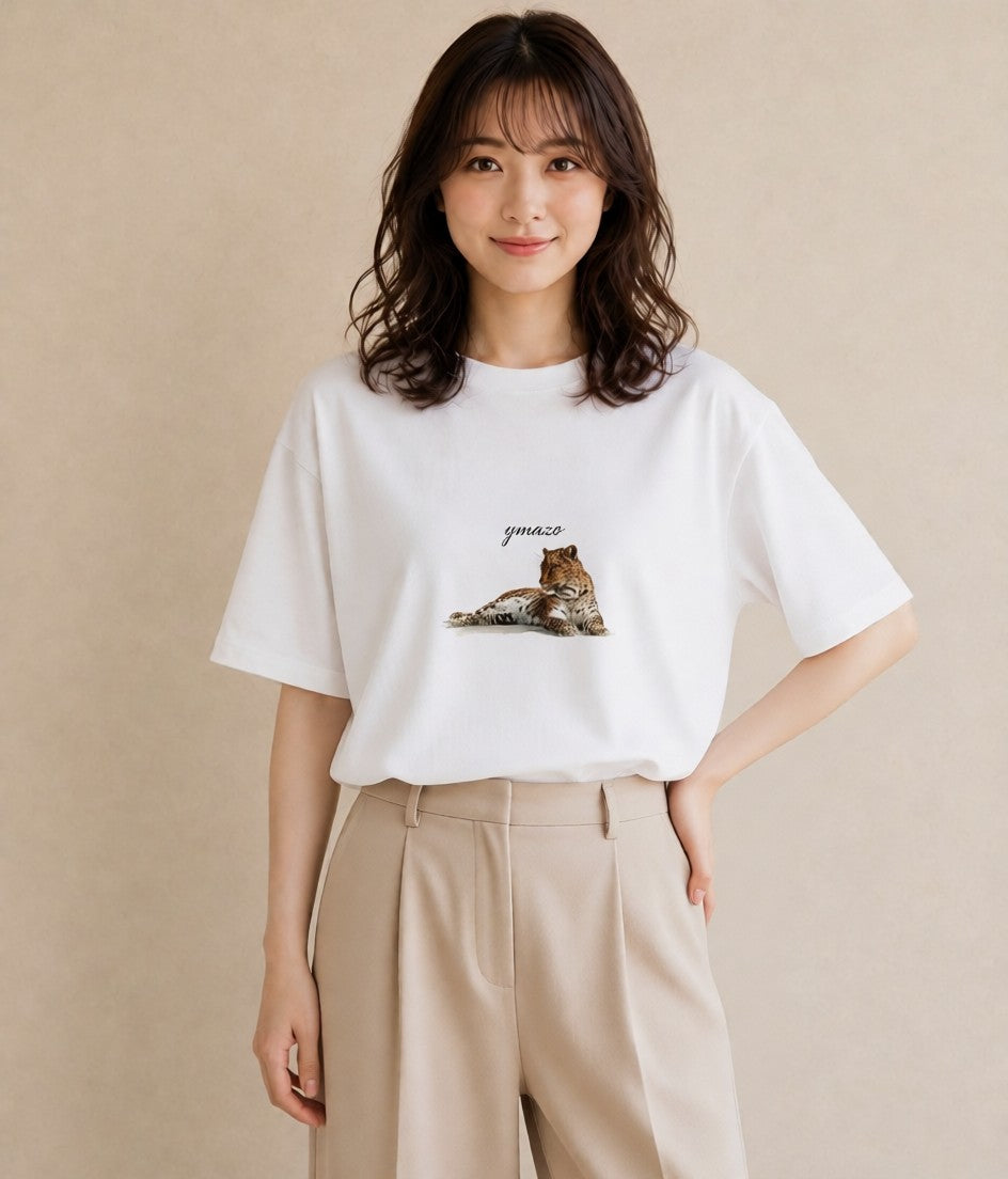 半袖Tシャツ レディース ぶち猫 猫 ねこ イラスト 普段使い お揃い 親子 白T