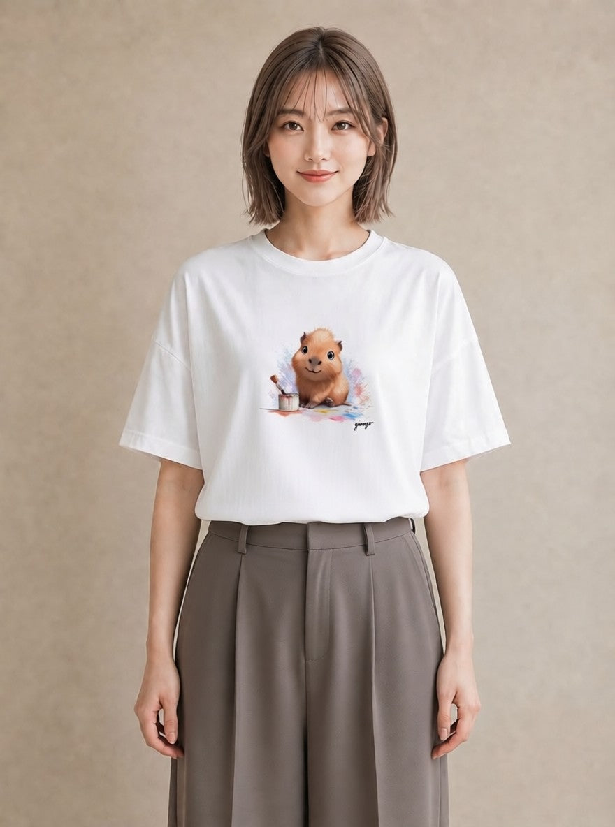 グラフィックTシャツ レディース ジャンガリアンハムスター ペット 動物 イラスト ヴィンテージ風 旅行用 海 白T