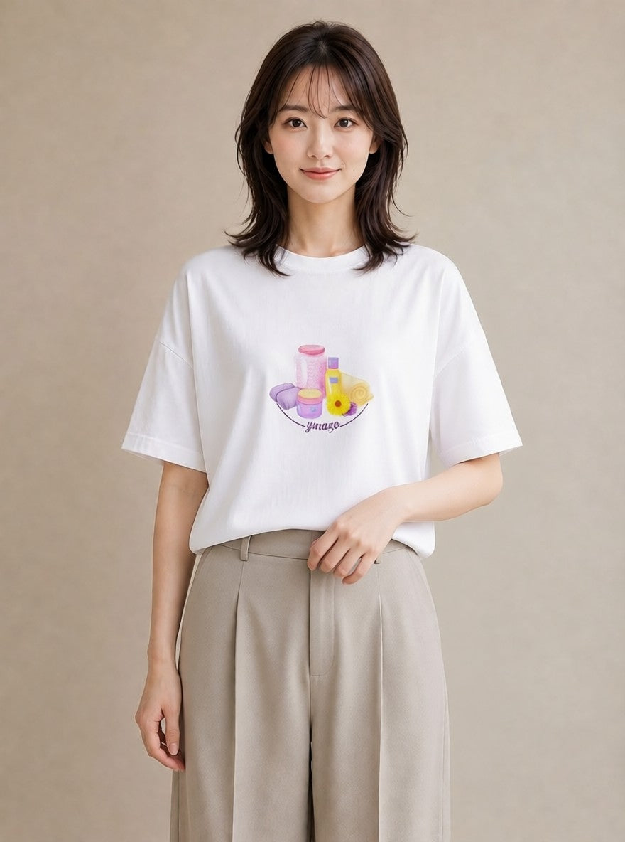 半袖Tシャツ レディース マカロン 食べ物 フード イラスト レトロ 20代 カジュアルコーデ 白T