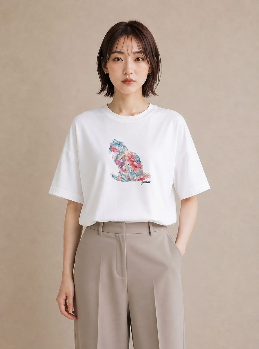 デザインTシャツ レディース ラグドール 猫 ねこ イラスト お洒落 買い物 夏コーデ 白T