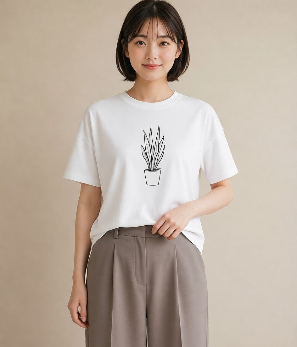 Tシャツ レディース 観葉植物 ボタニカル 植物 イラスト ニュアンス 女性 旅行用 白T