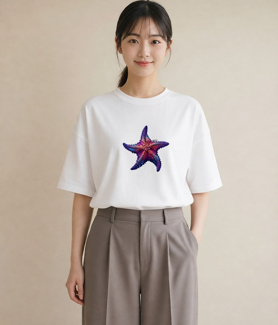 Tシャツ レディース ヒトデ 海の生き物 海 イラスト きれいめ カジュアルコーデ 買い物 白T