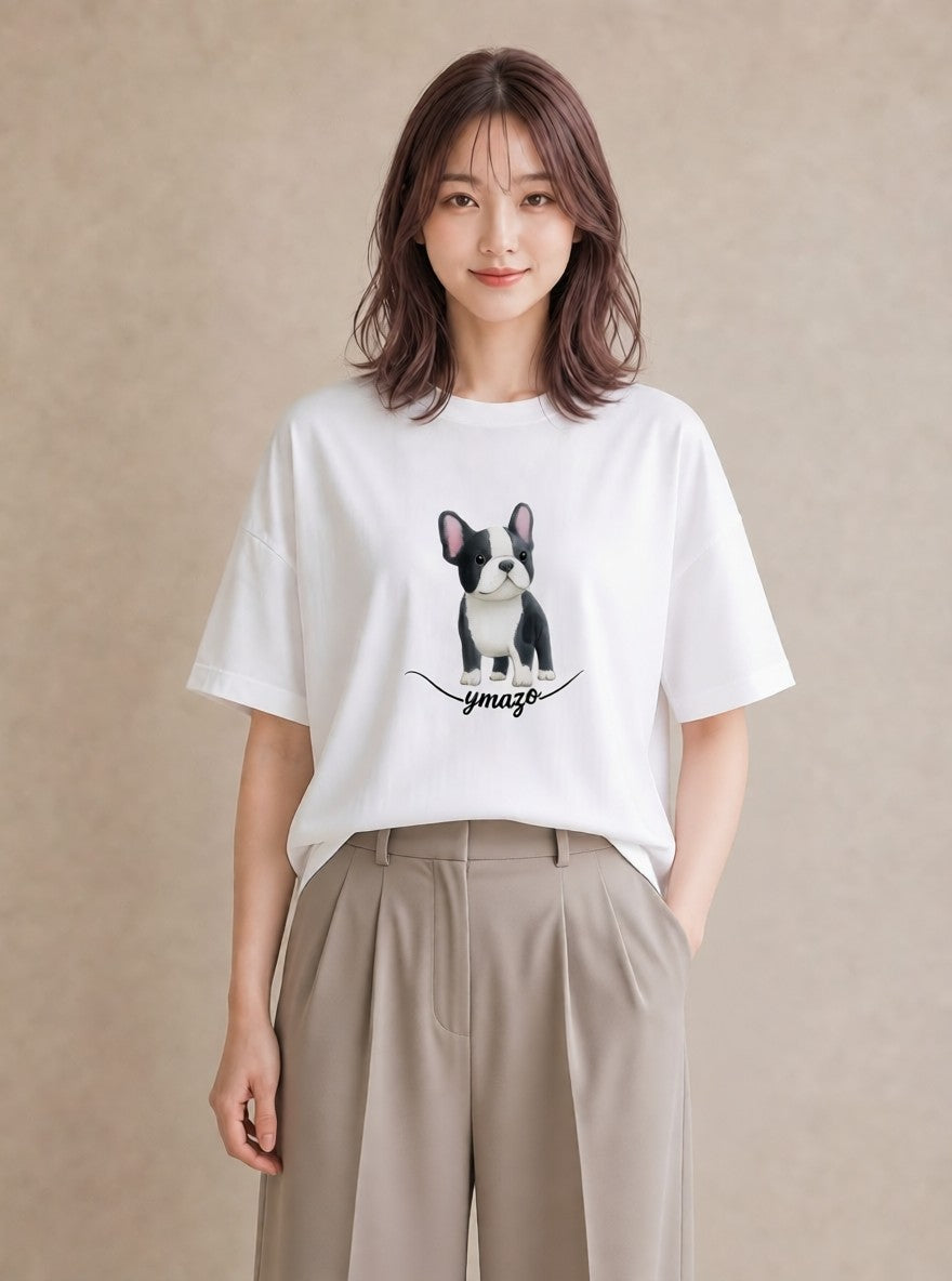 デザインTシャツ レディース 犬 いぬ イラスト 旅行コーデ 公園 ママ 白T