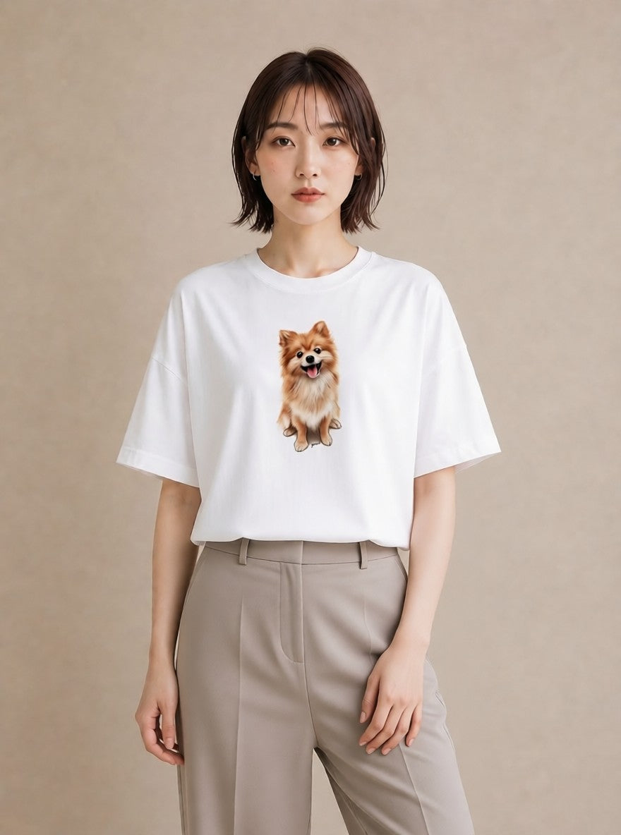 プリントTシャツ レディース ポメラニアン ポメ 犬 いぬ イラスト カジュアル 女性向けギフト 散歩 白T