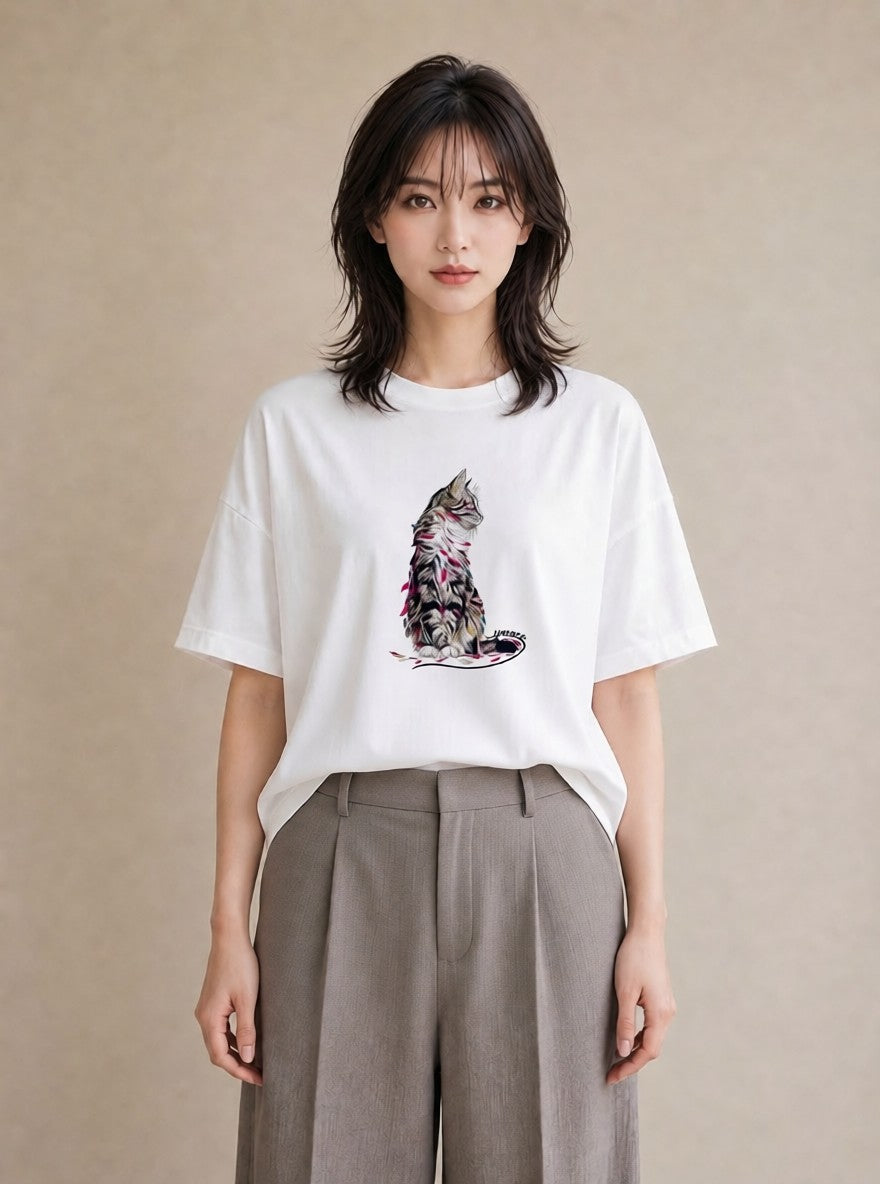 Tシャツ レディース メインクーン 猫 ねこ イラスト 可愛い 部屋着 女性向けギフト 白T