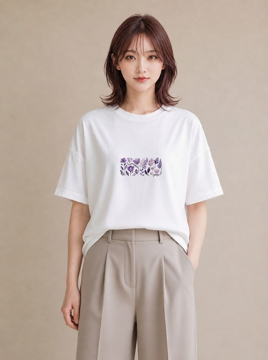 グラフィックTシャツ レディース スミレ 花 花柄 イラスト ポップ 帰省 ラフ 白T