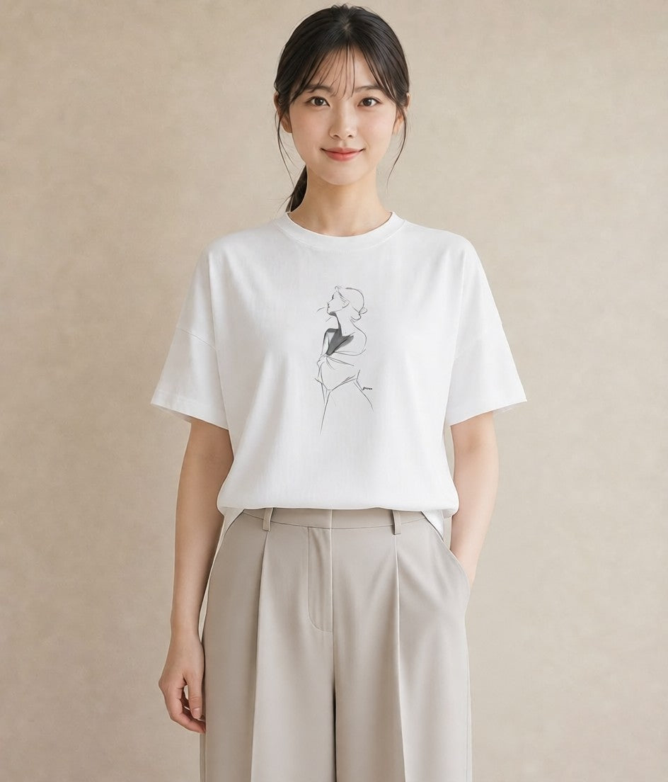 プリントTシャツ レディース 女の子 ガール 後ろ姿 イラスト 旅行コーデ ルームウェア ギフト 白T
