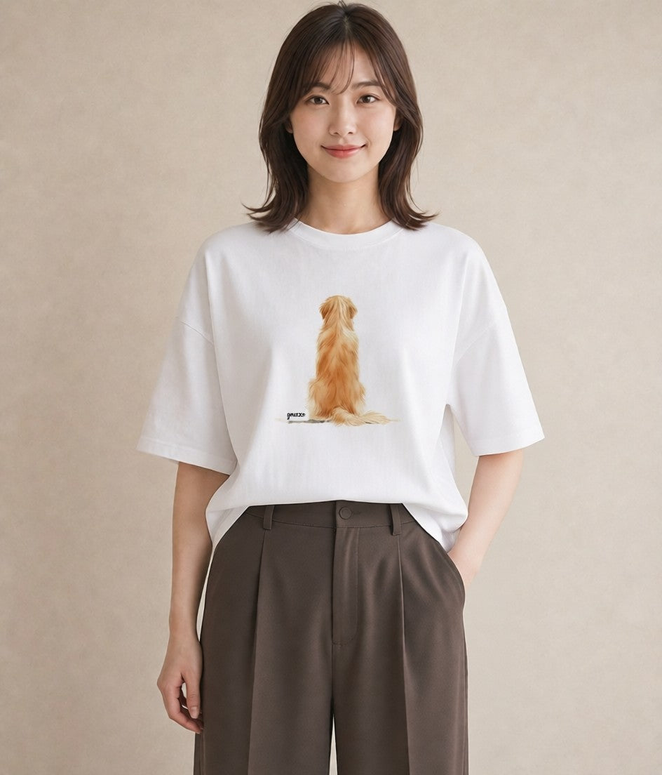 半袖Tシャツ レディース ゴールデンレトリバー ゴールデン 犬 いぬ イラスト ニュアンス 女性 旅行用 白T