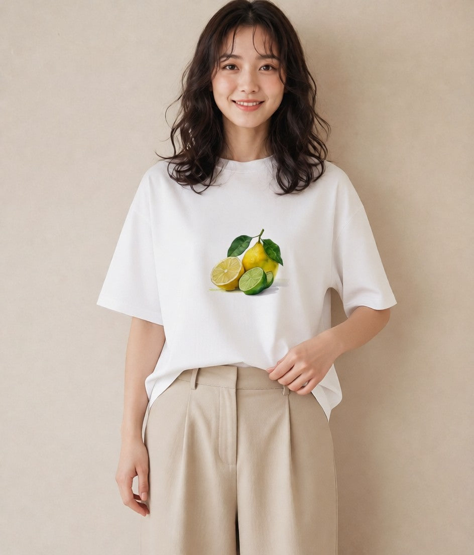 プリントTシャツ レディース レモン 檸檬 食べ物 フード イラスト 旅行コーデ カフェ巡り 女子会 白T