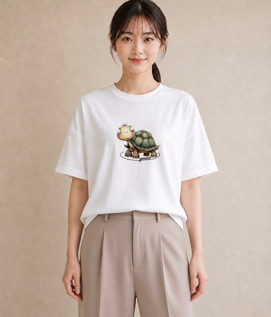 プリントTシャツ レディース カメ ペット 動物 イラスト 手描き風 母娘コーデ 自分用 白T