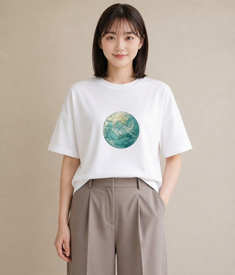 Tシャツ レディース 土星 星空 宇宙 イラスト シック 夏コーデ 通学 白T
