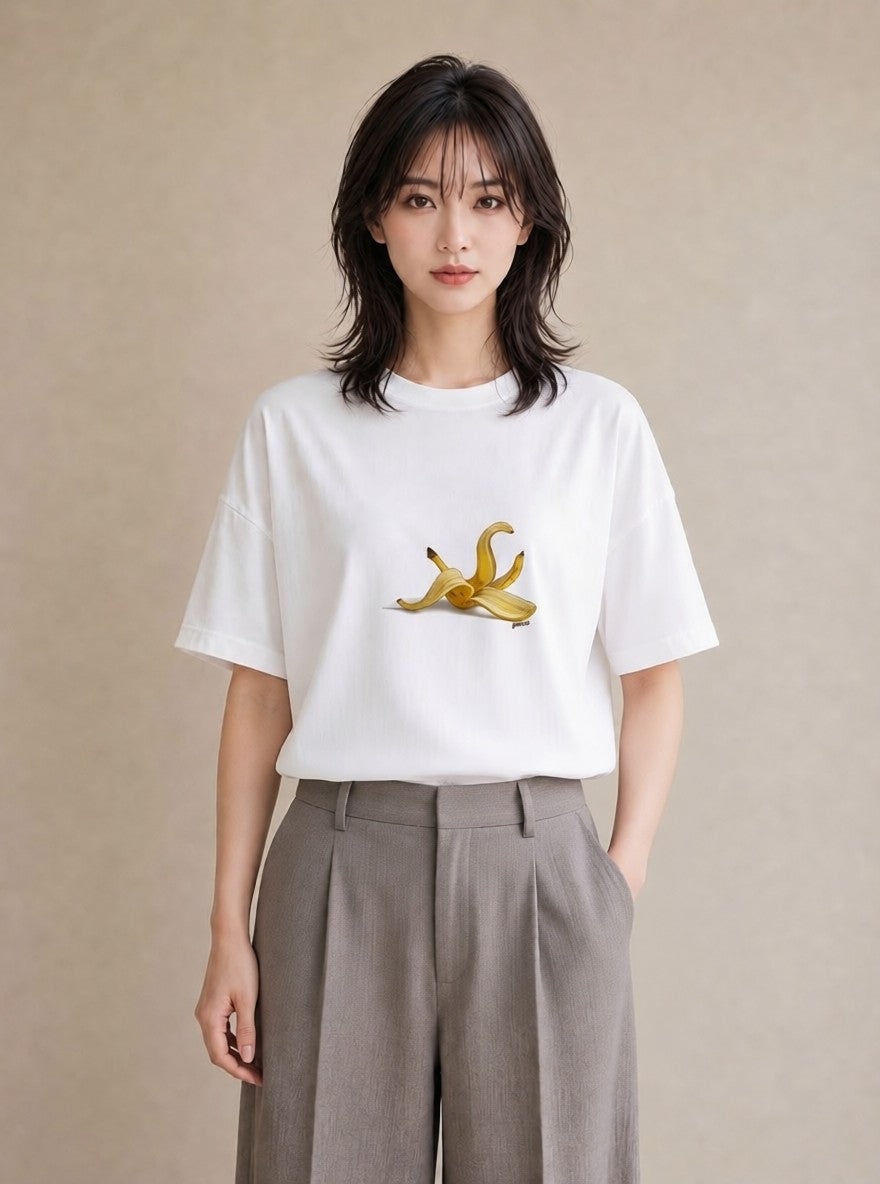 プリントTシャツ レディース バナナ 食べ物 フード イラスト レトロ 在宅 公園 白T