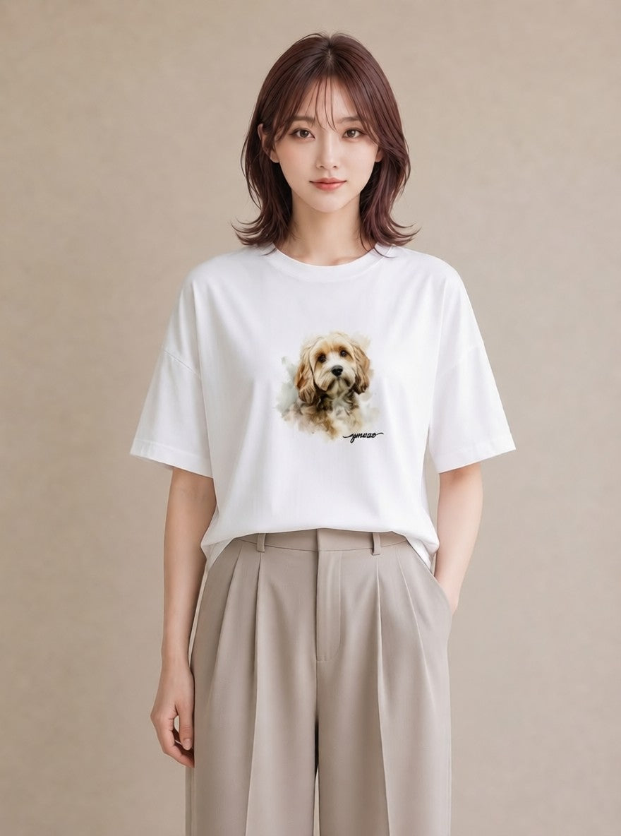 プリントTシャツ レディース わんちゃん 犬 いぬ イラスト デート 帰省 白T