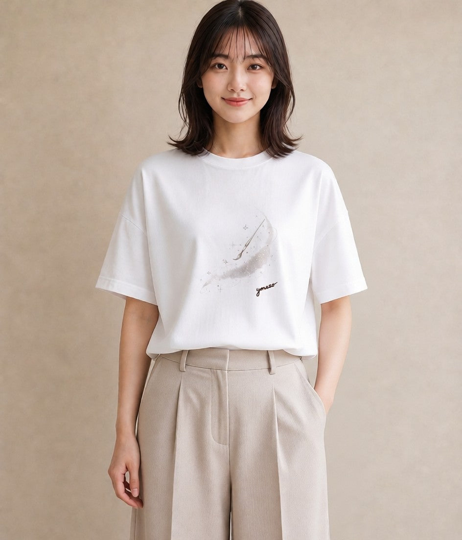 グラフィックTシャツ レディース 流れ星 星空 宇宙 イラスト ナチュラル 部屋着 女性向けギフト 白T