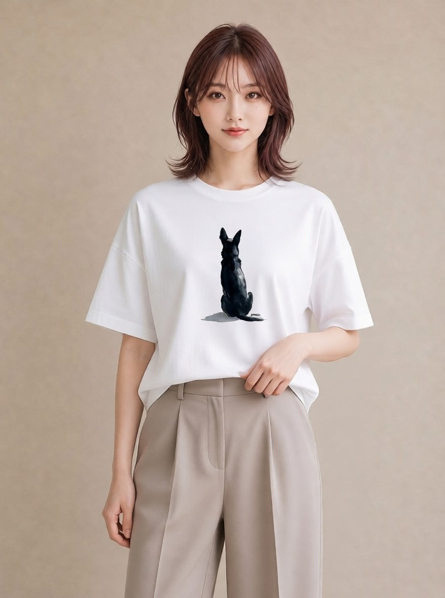 グラフィックTシャツ レディース 犬好き 犬 いぬ イラスト レトロ 自分用 ルームウェア 白T