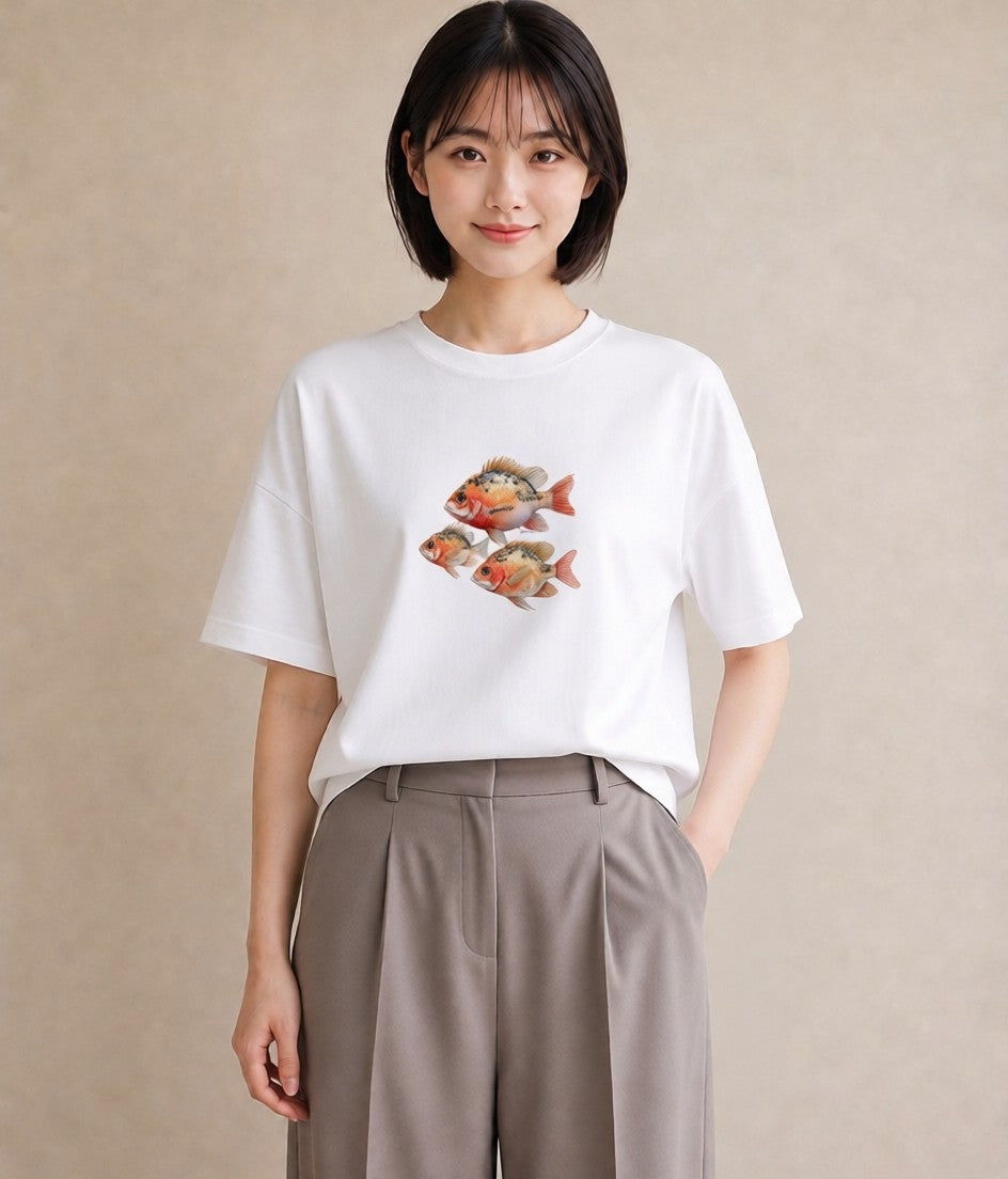 デザインTシャツ レディース らんちゅう ペット 動物 イラスト 抜け感 帰省 ラフ 白T
