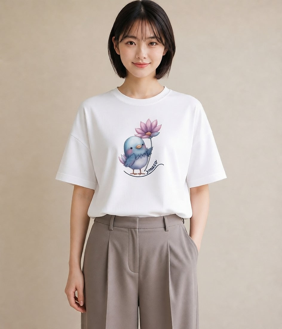 グラフィックTシャツ レディース 桜文鳥 ペット 動物 イラスト 手描き風 在宅 公園 白T