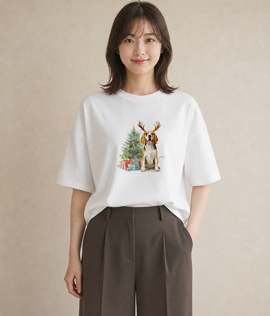 プリントTシャツ レディース ビーグル 犬 いぬ イラスト ラフカジュアル 旅行用 海 白T