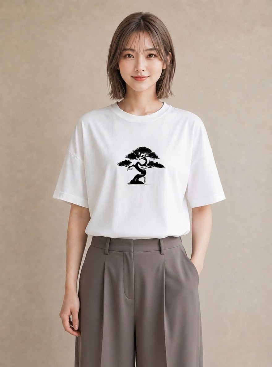 半袖Tシャツ レディース 盆栽 植物 ボタニカル イラスト ナチュラル 社会人 女性 白T