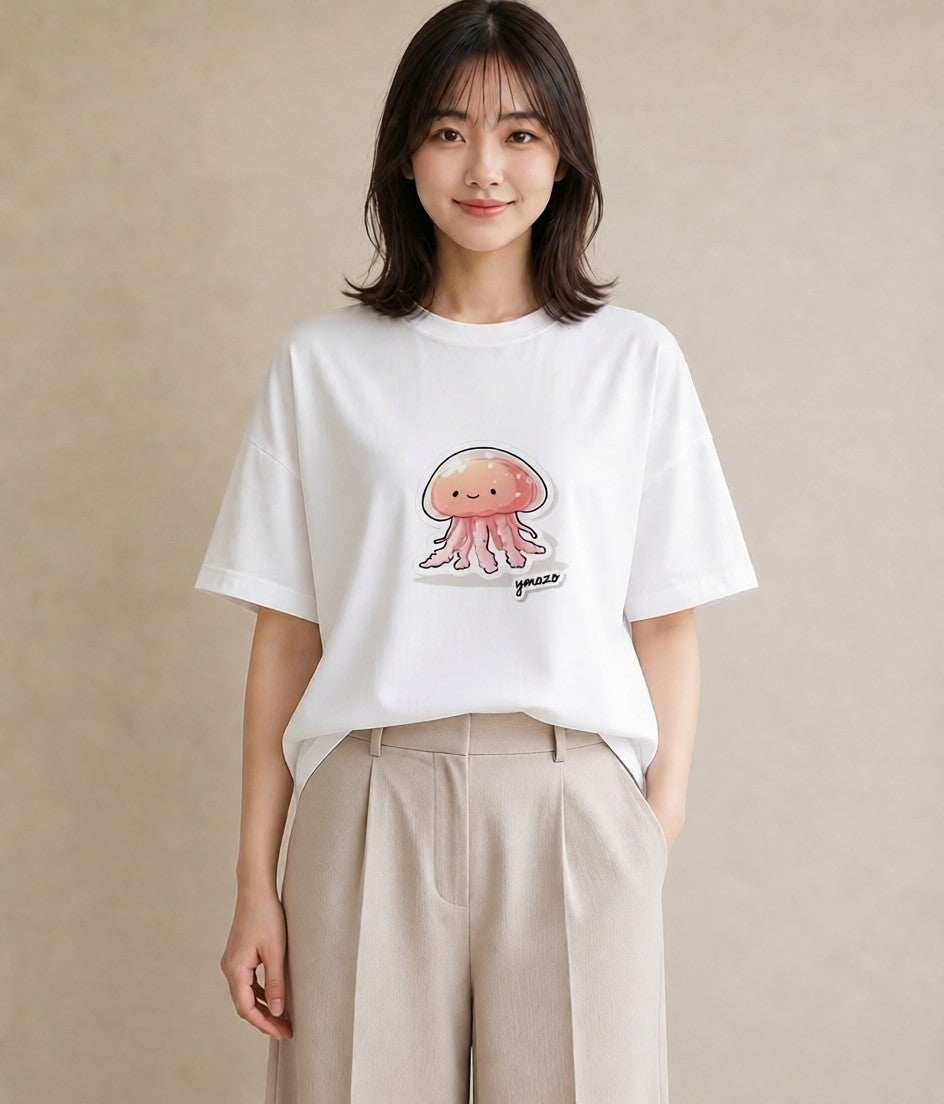 グラフィックTシャツ レディース くらげ クラゲ 海の生き物 海 イラスト ポップ ホワイトデー 春服 白T
