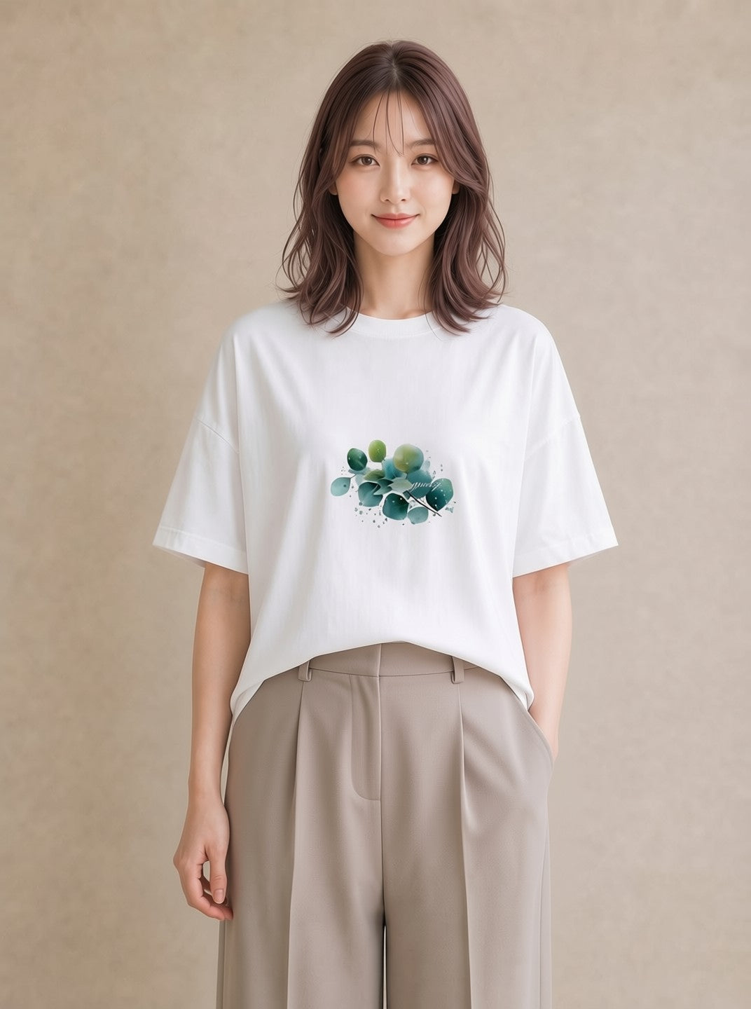 Tシャツ レディース 葉っぱ 植物 ボタニカル イラスト カフェコーデ 部屋着 女性向けギフト 白T