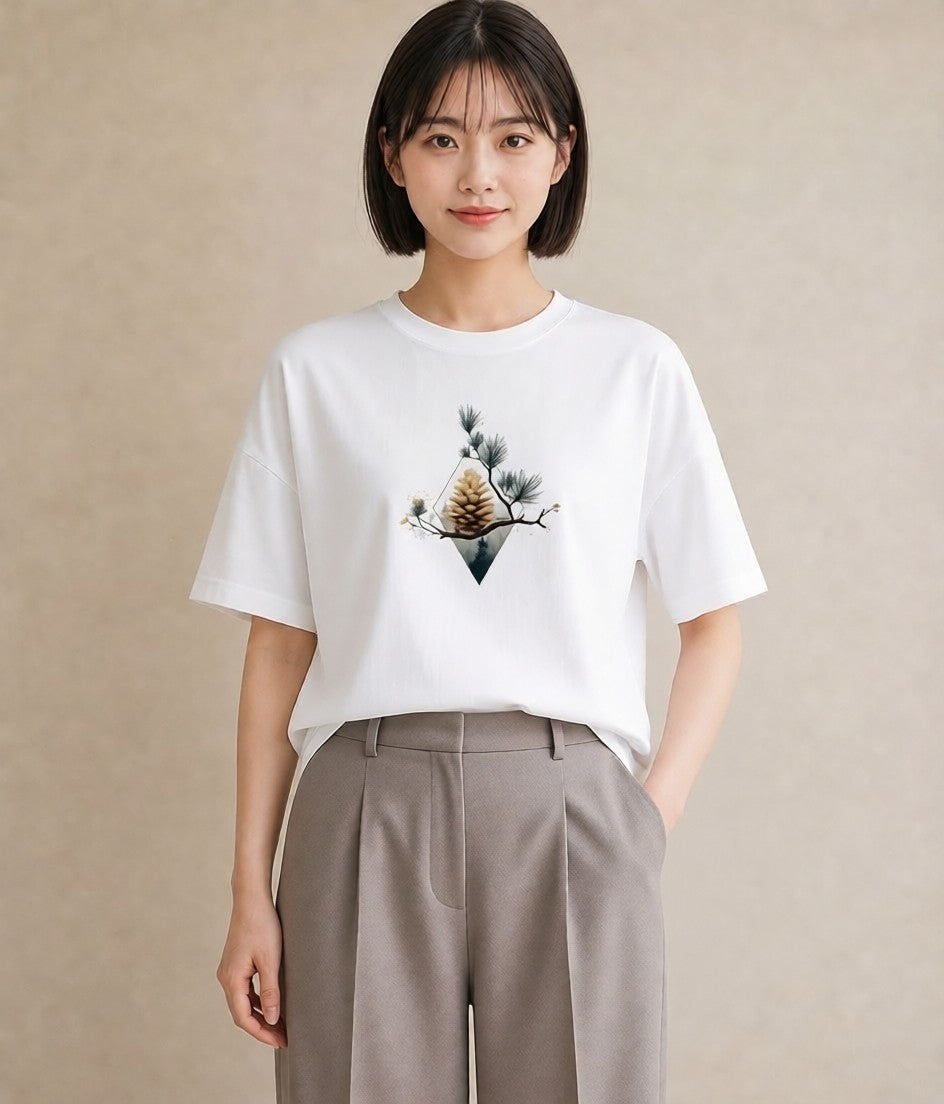 Tシャツ レディース 松ぼっくり 植物 ボタニカル イラスト 可愛い 春コーデ 姉妹 白T