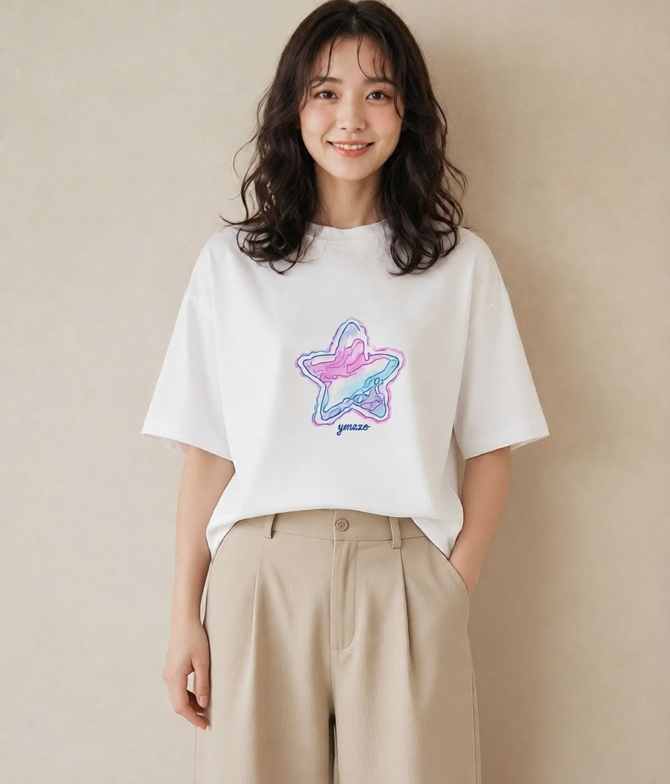 グラフィックTシャツ レディース 星 星空 宇宙 イラスト フェミニン 買い物 夏コーデ 白T