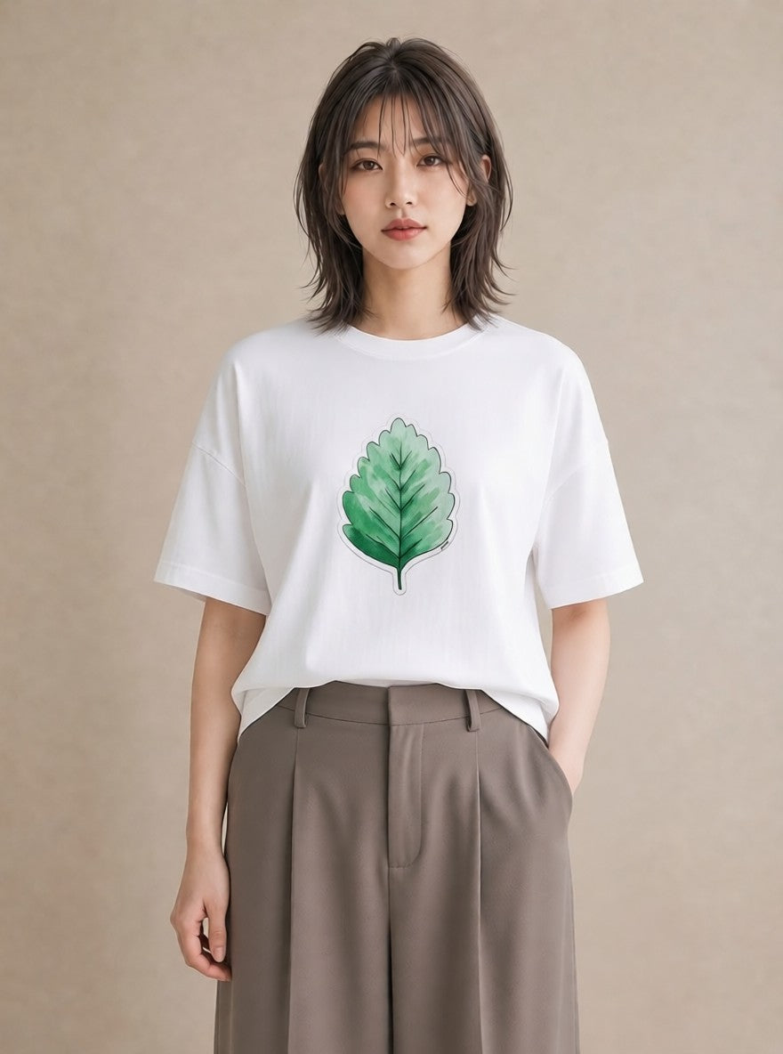 グラフィックTシャツ レディース 落ち葉 植物 ボタニカル イラスト シック 20代 カジュアルコーデ 白T