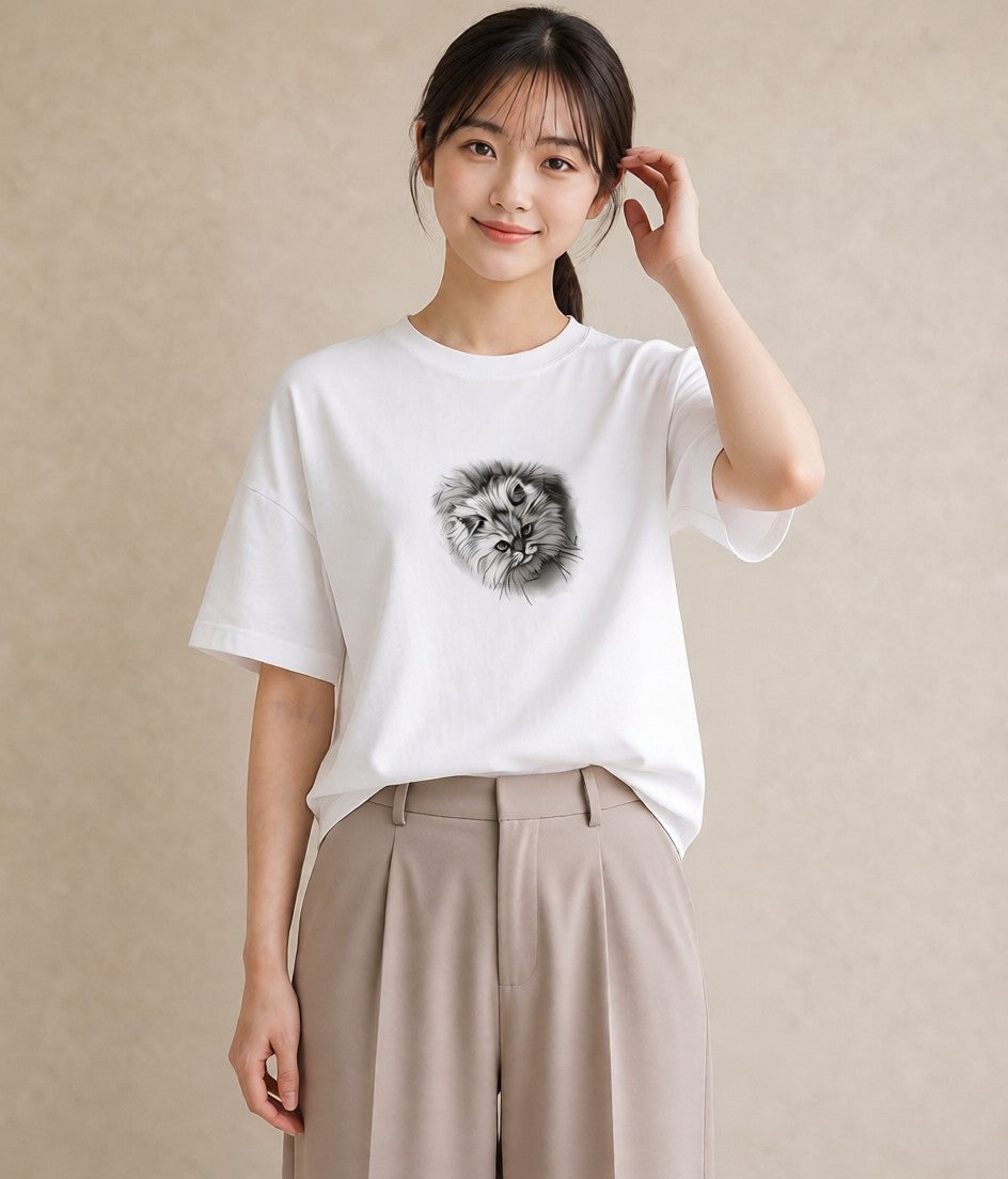 デザインTシャツ レディース 猫 ねこ イラスト カフェ服 クリスマス 白T