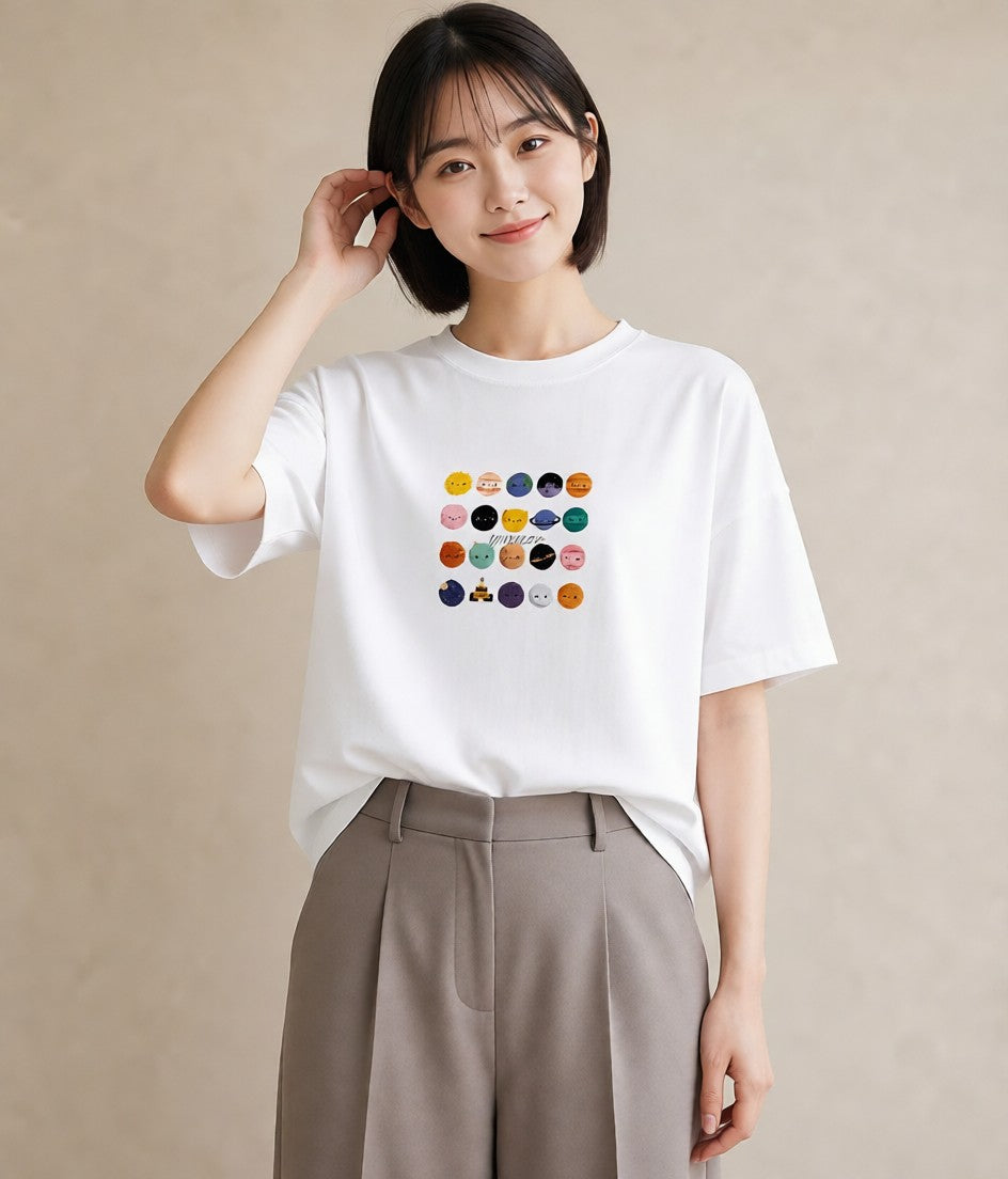 デザインTシャツ レディース 宇宙 星空 イラスト ゆるコーデ クリスマス 旅行 白T