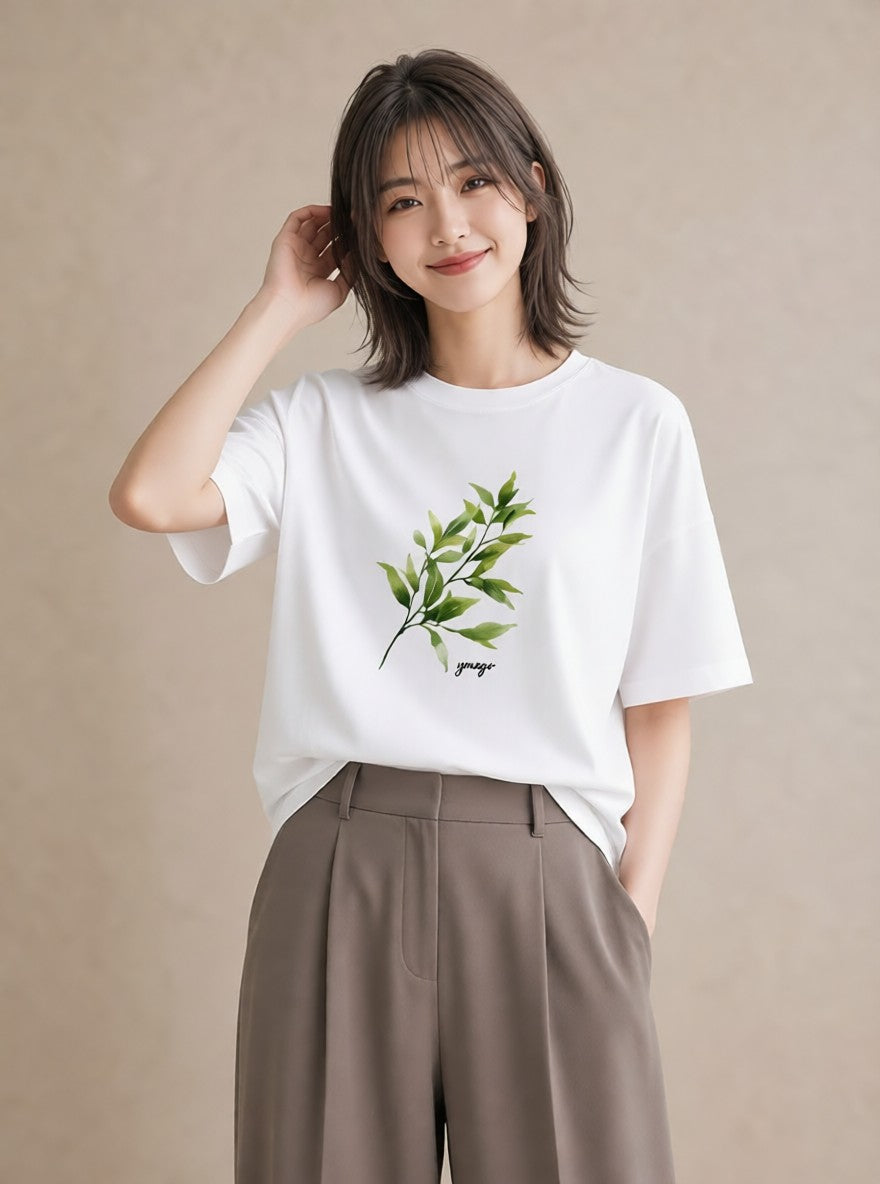 半袖Tシャツ レディース ハーブ 植物 ボタニカル イラスト 抜け感 部屋着 女性向けギフト 白T