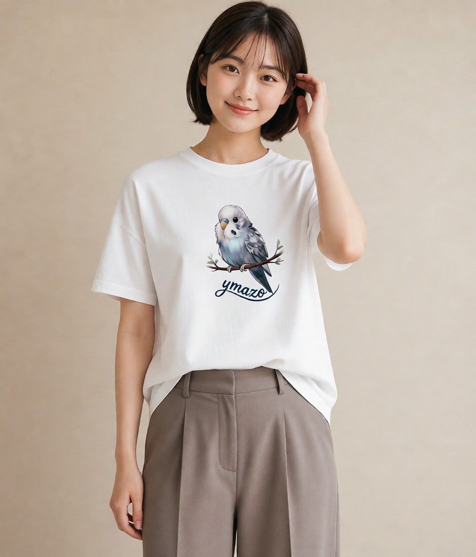 プリントTシャツ レディース 桜文鳥 ペット 動物 イラスト ガーリー 送別ギフト 通勤 白T