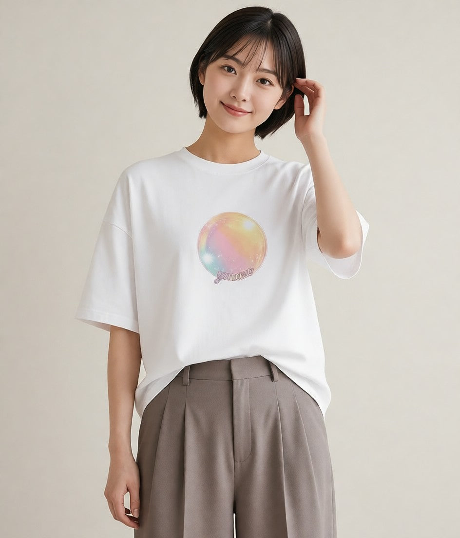 半袖Tシャツ レディース わたあめ 食べ物 フード イラスト 個性的 クリスマス 旅行 白T