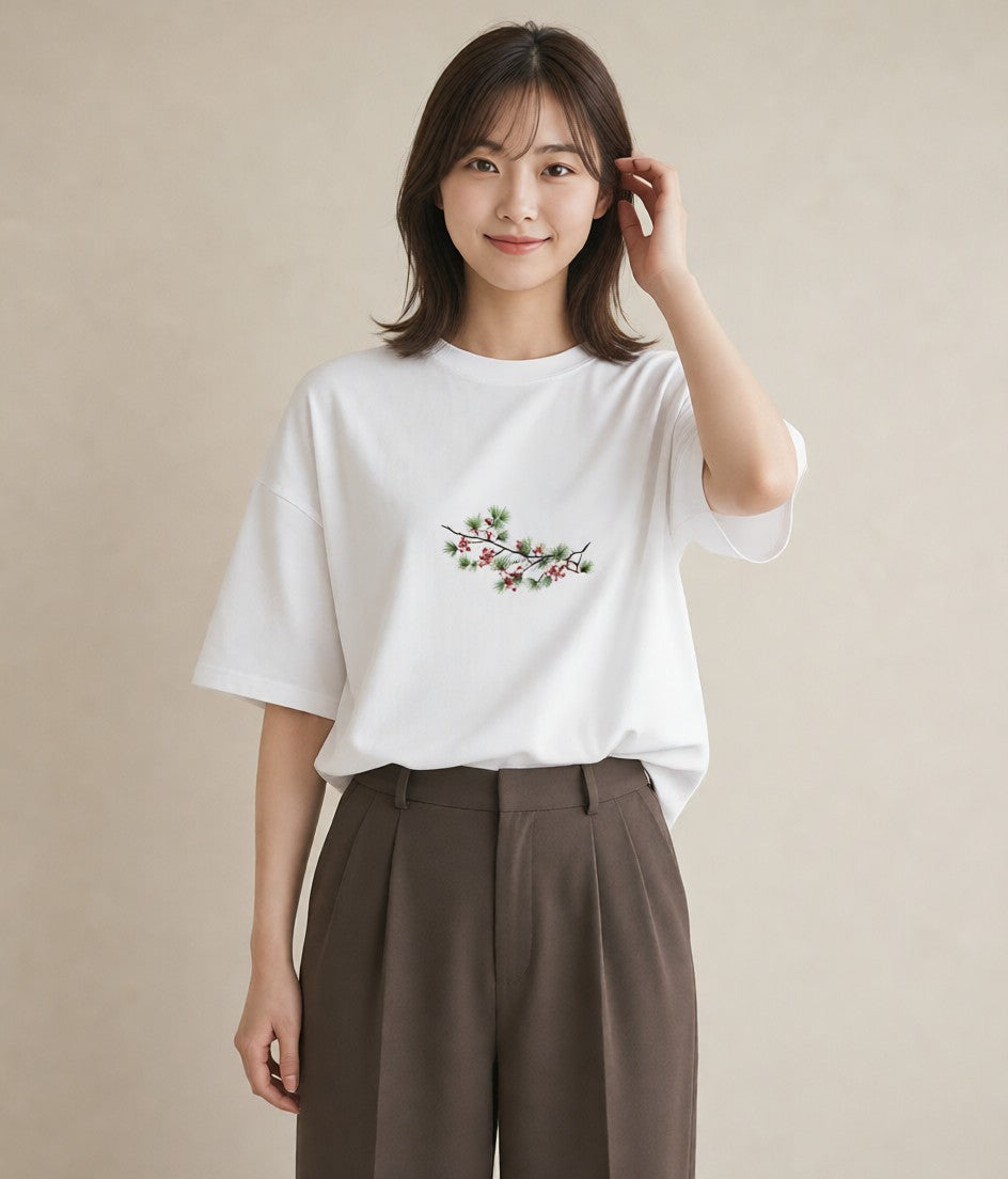 グラフィックTシャツ レディース 松ぼっくり 植物 ボタニカル イラスト きれいめ 母娘コーデ 自分用 白T