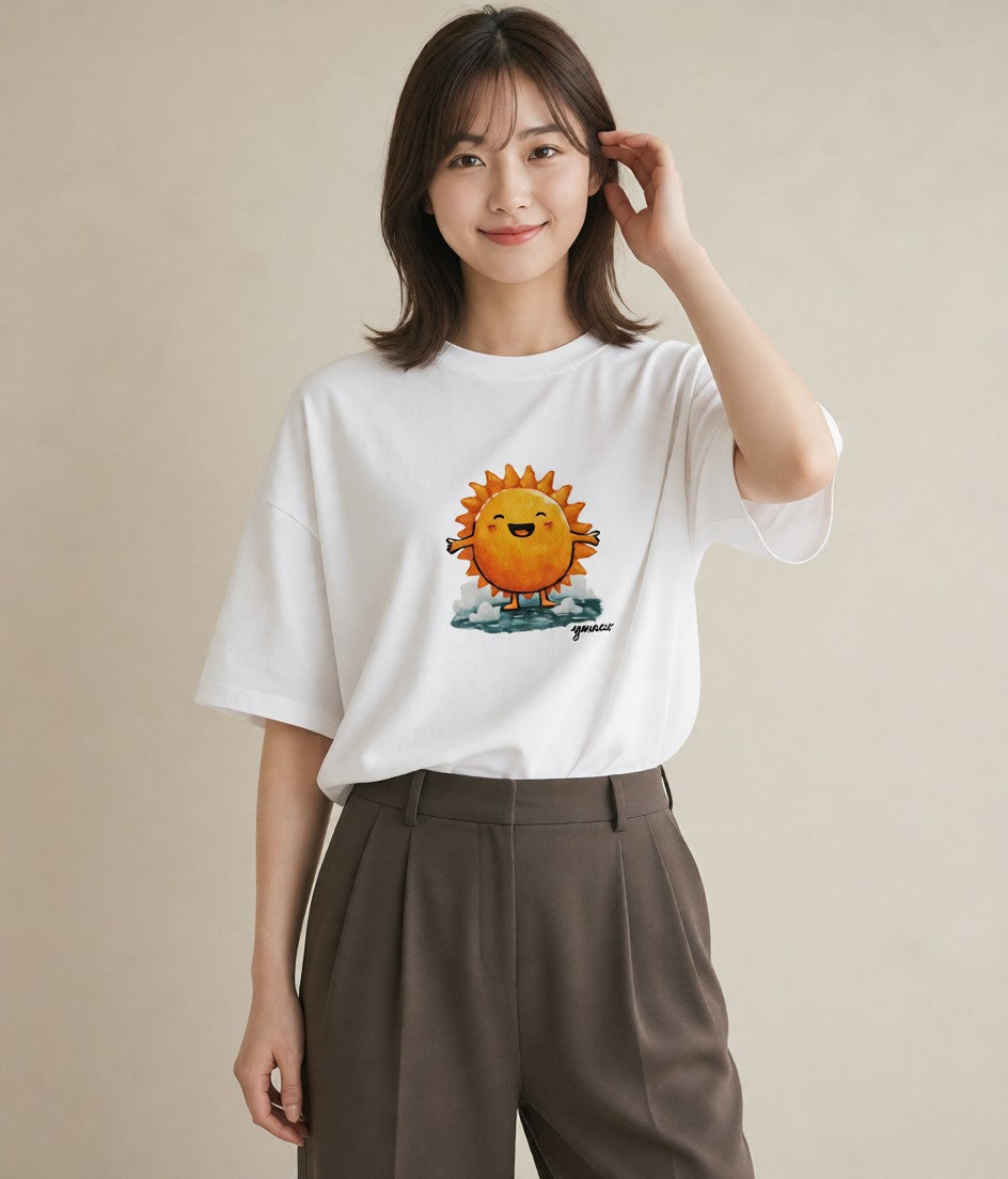 プリントTシャツ レディース 太陽 星空 宇宙 イラスト 水彩風 旅行 母娘コーデ 白T