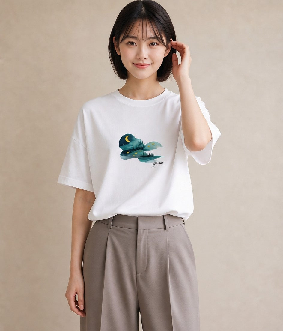 Tシャツ レディース オーロラ 星空 宇宙 イラスト 北欧風 帰省 ラフ 白T
