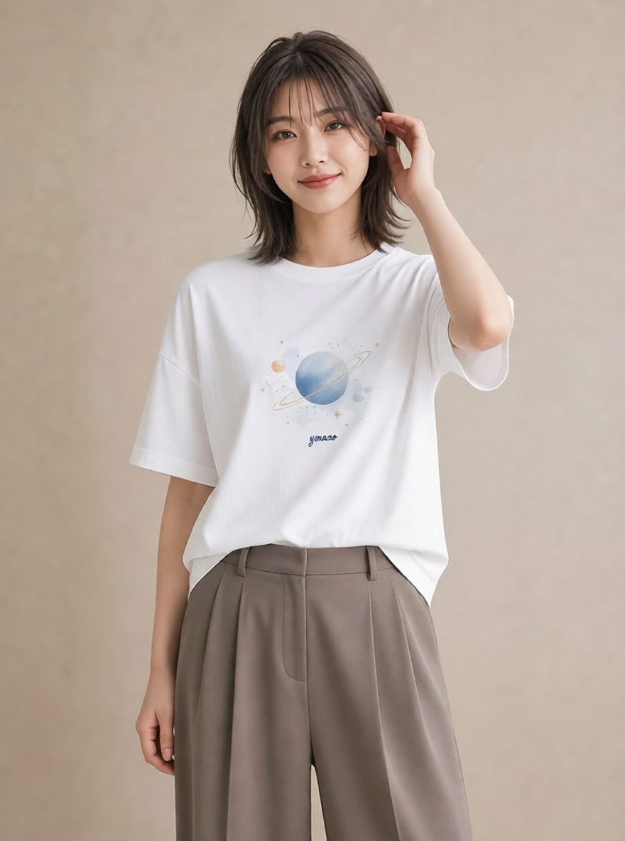 グラフィックTシャツ レディース 天秤座 星空 宇宙 イラスト ゆるコーデ 女性 旅行用 白T