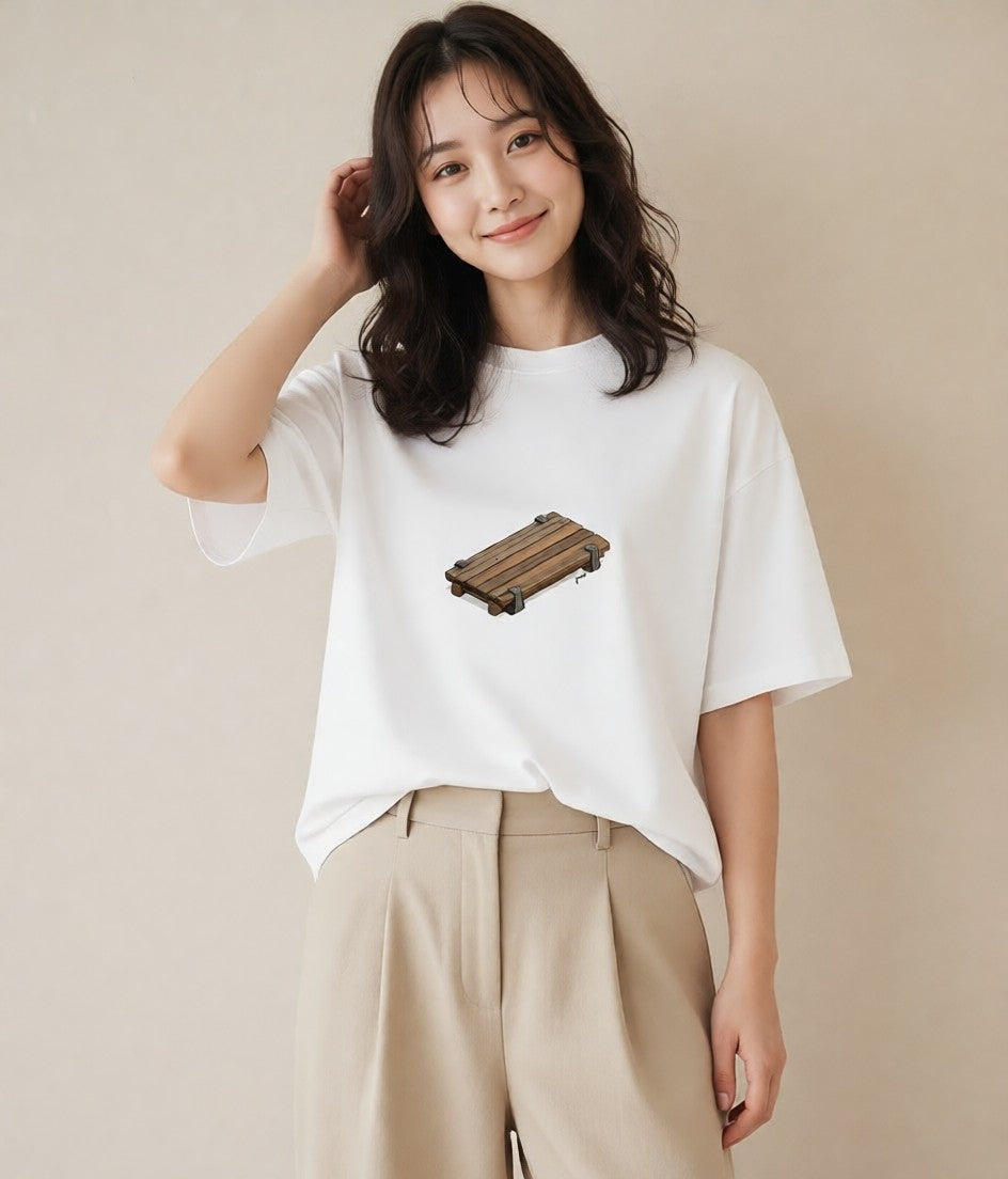 プリントTシャツ レディース 雨上がりのベンチ ベンチ ナチュラル アンティーク イラスト ポップ カフェ巡り 女子会 白T