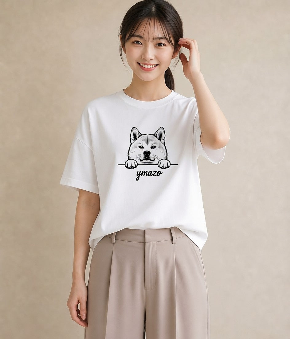 グラフィックTシャツ レディース 秋田犬 犬 いぬ イラスト カジュアル 通学 誕生日プレゼント 白T
