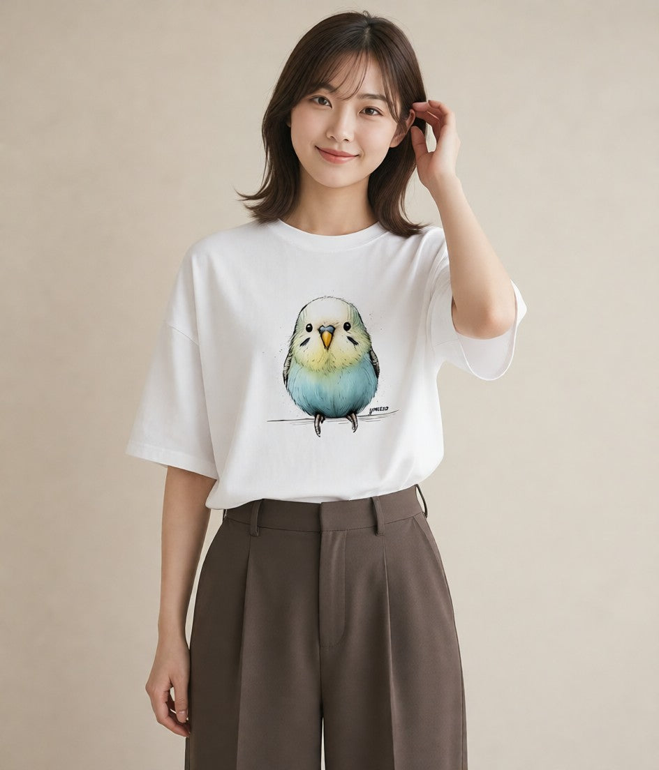 プリントTシャツ レディース 小鳥 ペット 動物 イラスト 春コーデ 姉妹 白T